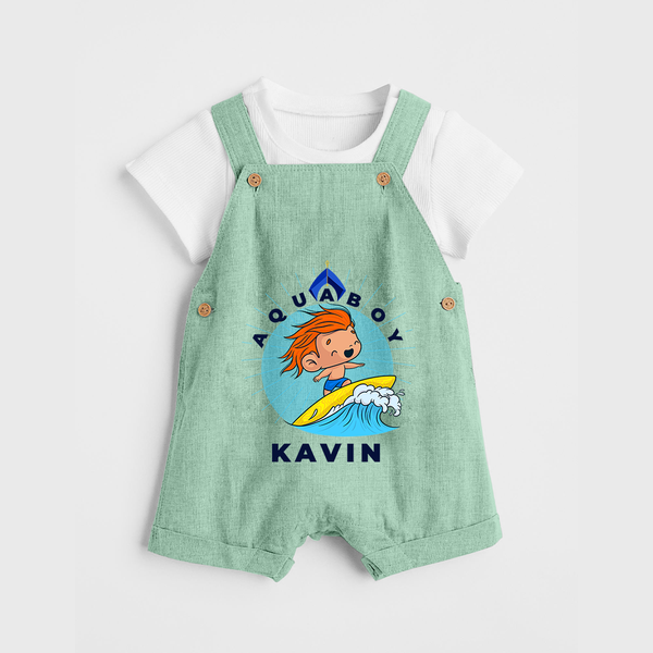 Aquaboy in Training Dungaree Set | Personalized Baby Dungaree Set for Little Water Heroes - MINT GREEN - 0 - 5 Months Old (Chest 18")