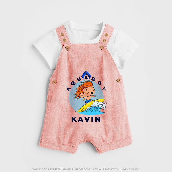 Aquaboy in Training Dungaree Set | Personalized Baby Dungaree Set for Little Water Heroes - PEACH - 0 - 5 Months Old (Chest 18")