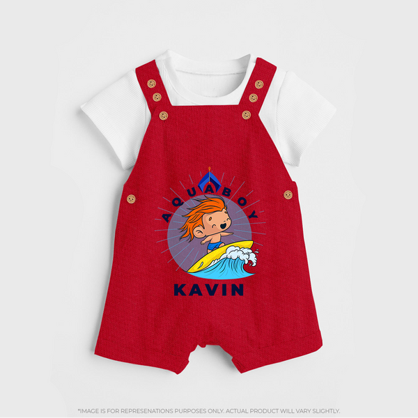 Aquaboy in Training Dungaree Set | Personalized Baby Dungaree Set for Little Water Heroes - RED - 0 - 5 Months Old (Chest 18")
