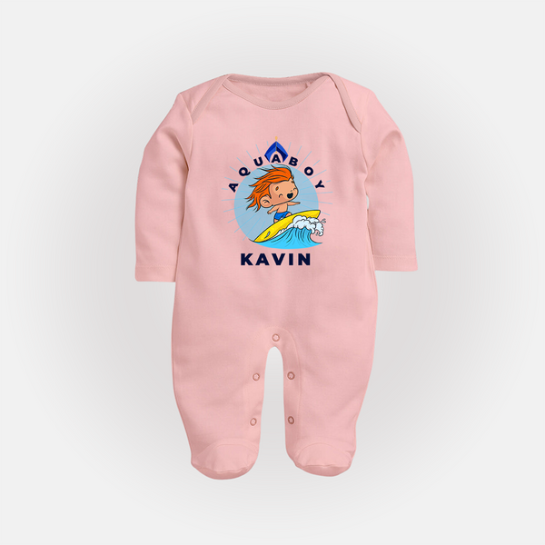 Aquaboy in Training Sleep Suit / Full Sleeve Bodysuit | Personalized Baby Sleep Suit / Full Sleeve Bodysuit for Little Water Heroes - BABY PINK - New Born (Chest 7.5")