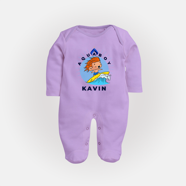 Aquaboy in Training Sleep Suit / Full Sleeve Bodysuit | Personalized Baby Sleep Suit / Full Sleeve Bodysuit for Little Water Heroes - LILAC - New Born (Chest 7.5")