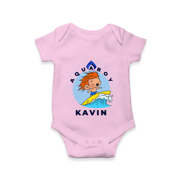 Aquaboy in Training Romper | Personalized Baby Romper for Little Water Heroes - BABY PINK - New Born (Chest 14")