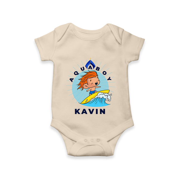Aquaboy in Training Romper | Personalized Baby Romper for Little Water Heroes - IVORY - New Born (Chest 14")