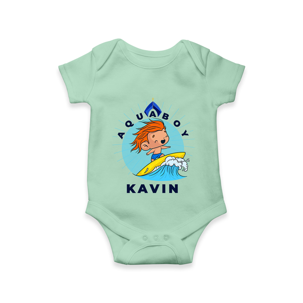 Aquaboy in Training Romper | Personalized Baby Romper for Little Water Heroes - MINT GREEN - New Born (Chest 14")