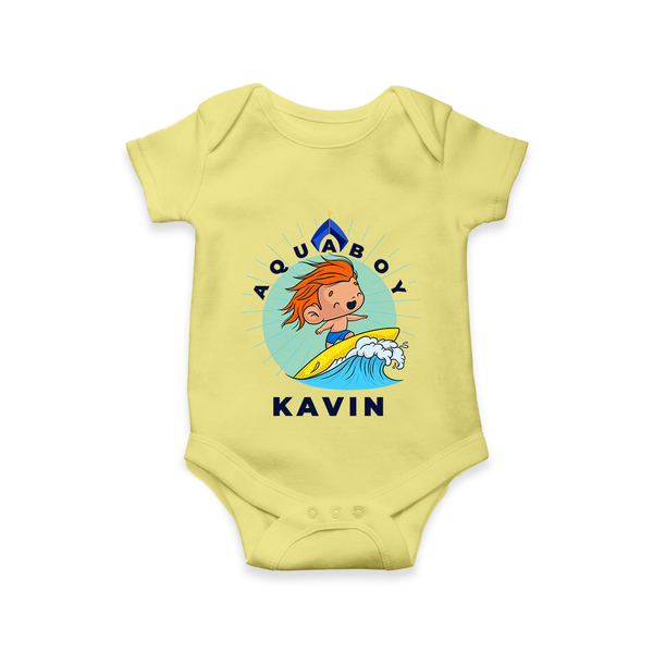 Aquaboy in Training Romper | Personalized Baby Romper for Little Water Heroes - PASTEL YELLOW - New Born (Chest 14")