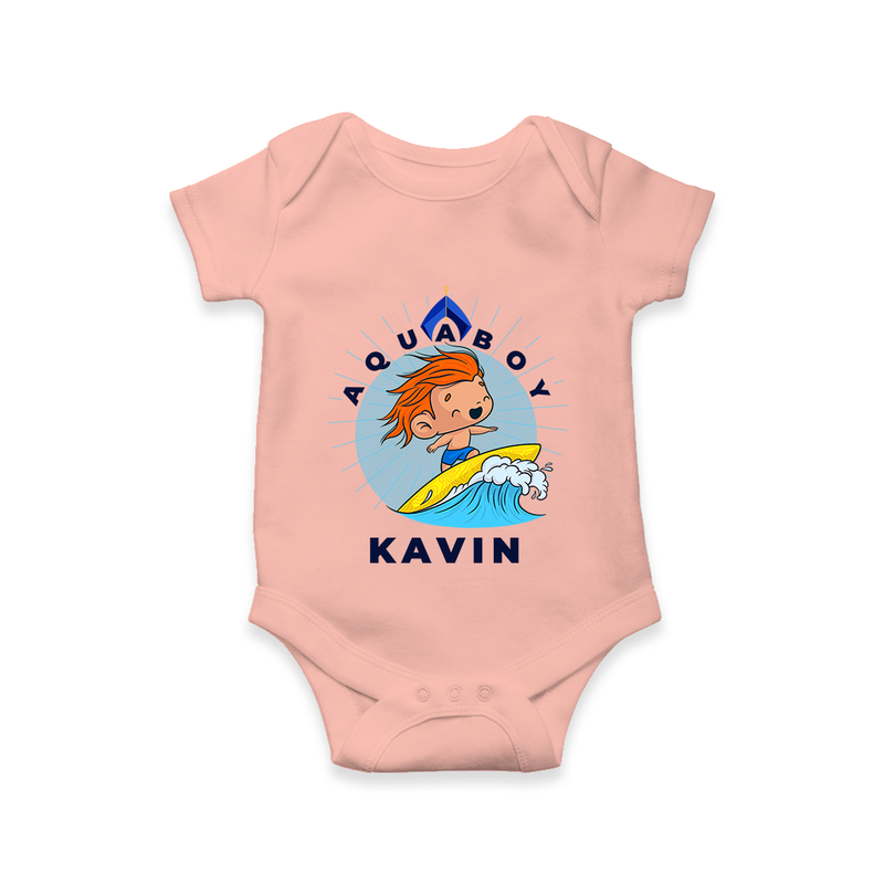 Aquaboy in Training Romper | Personalized Baby Romper for Little Water Heroes - PEACH - New Born (Chest 14")
