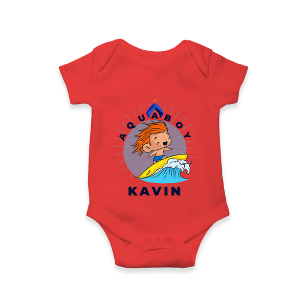 Aquaboy in Training Romper | Personalized Baby Romper for Little Water Heroes - RED - New Born (Chest 14")
