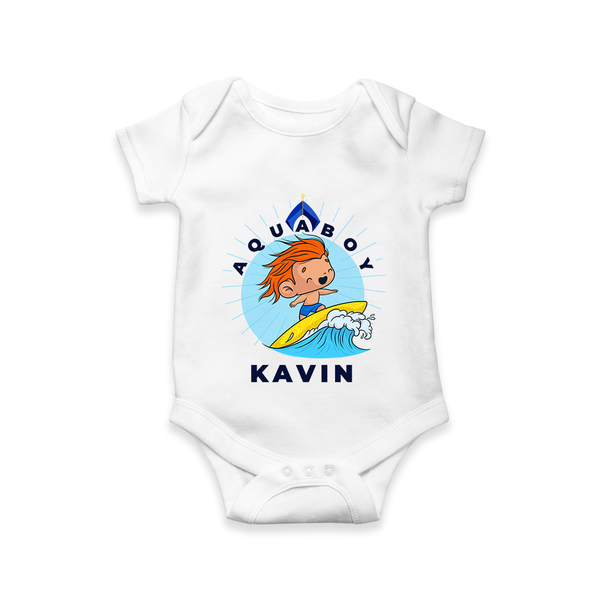 Aquaboy in Training Romper | Personalized Baby Romper for Little Water Heroes - WHITE - New Born (Chest 14")
