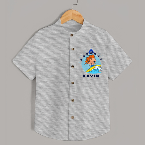 Aquaboy in Training Shirt | Personalized Baby Shirt for Little Water Heroes - GREY - 0 - 6 Months Old (Chest 23")