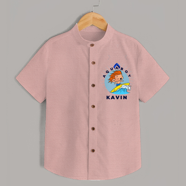 Aquaboy in Training Shirt | Personalized Baby Shirt for Little Water Heroes - PEACH - 0 - 6 Months Old (Chest 23")