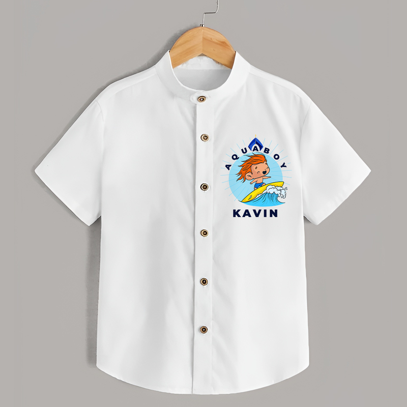 Aquaboy in Training Shirt | Personalized Baby Shirt for Little Water Heroes - WHITE - 0 - 6 Months Old (Chest 23")