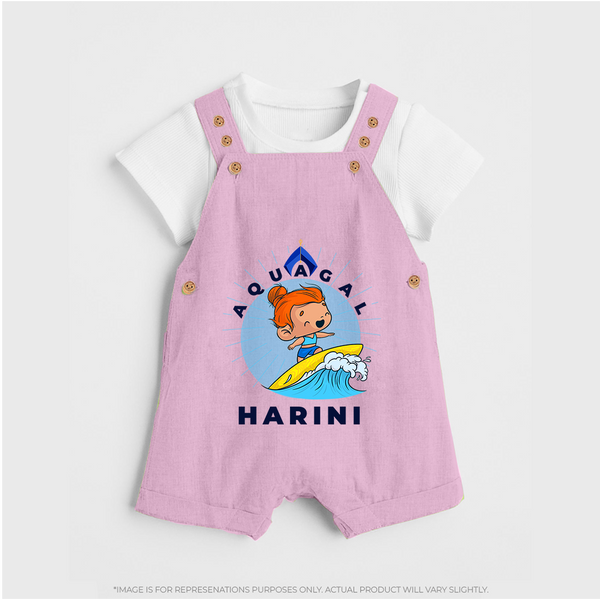 Aquagal in Training Dungaree Set | Personalized Baby Dungaree Set for Little Water Heroes - BABY PINK - 0 - 5 Months Old (Chest 18")
