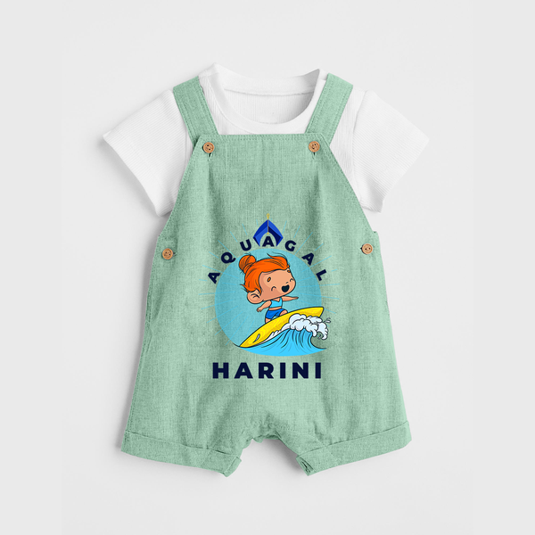 Aquagal in Training Dungaree Set | Personalized Baby Dungaree Set for Little Water Heroes - MINT GREEN - 0 - 5 Months Old (Chest 18")