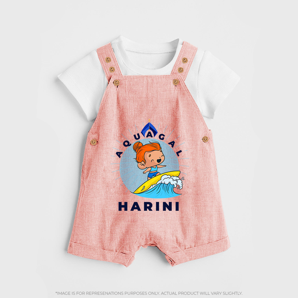 Aquagal in Training Dungaree Set | Personalized Baby Dungaree Set for Little Water Heroes - PEACH - 0 - 5 Months Old (Chest 18")