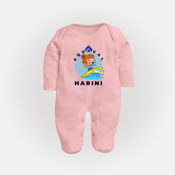 Aquagal in Training Sleep Suit / Full Sleeve Bodysuit | Personalized Baby Sleep Suit / Full Sleeve Bodysuit for Little Water Heroes - BABY PINK - New Born (Chest 7.5")