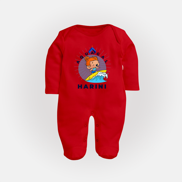 Aquagal in Training Sleep Suit / Full Sleeve Bodysuit | Personalized Baby Sleep Suit / Full Sleeve Bodysuit for Little Water Heroes - RED - New Born (Chest 7.5")