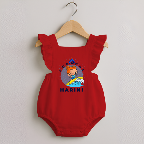 Aquagal in Training Romper Frock | Personalized Baby Romper Frock for Little Water Heroes - RED - 0 - 3 Months Old (Chest 19")