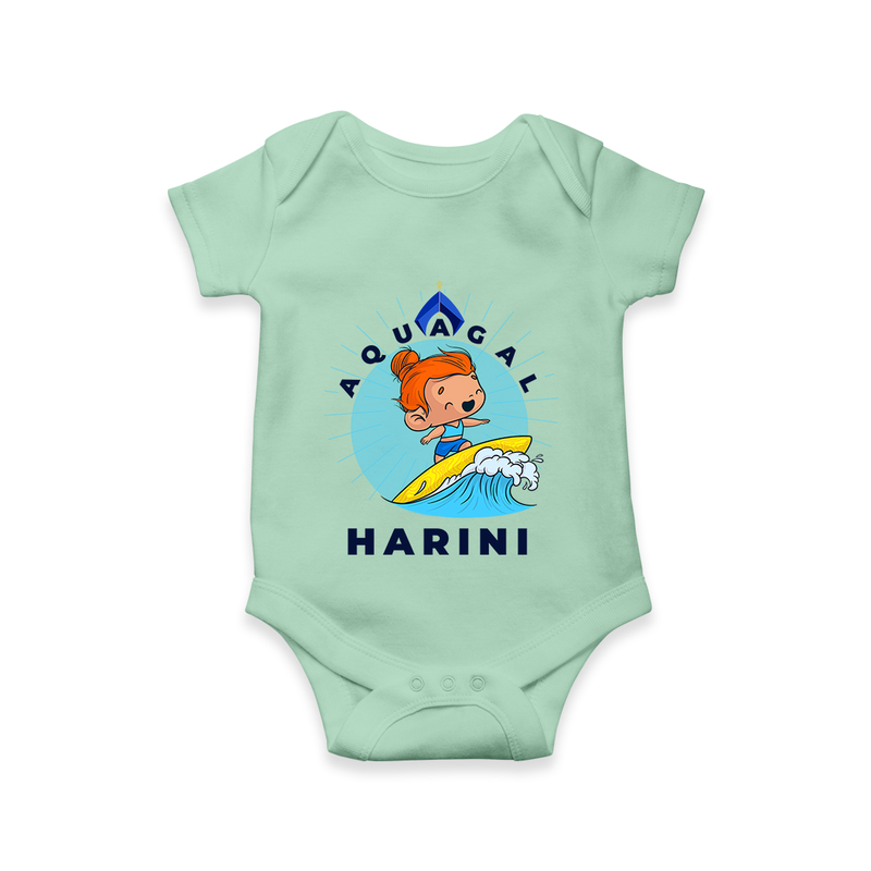 Aquagal in Training Romper | Personalized Baby Romper for Little Water Heroes - MINT GREEN - New Born (Chest 14")