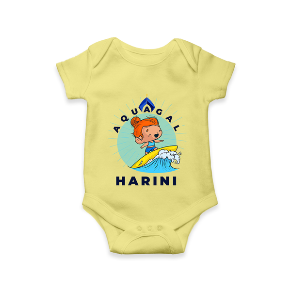 Aquagal in Training Romper | Personalized Baby Romper for Little Water Heroes - PASTEL YELLOW - New Born (Chest 14")