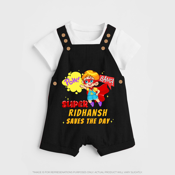 Superboy Baby Dungaree Set | Personalized Dungaree Set for Little Champions - BLACK - 0 - 5 Months Old (Chest 18")