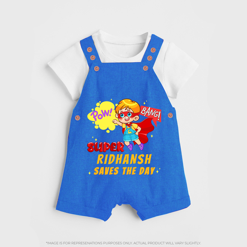 Superboy Baby Dungaree Set | Personalized Dungaree Set for Little Champions - COBALT BLUE - 0 - 5 Months Old (Chest 18")