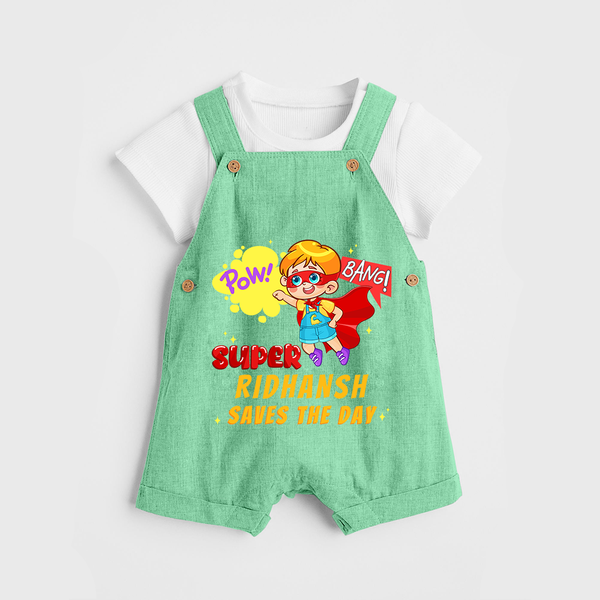 Superboy Baby Dungaree Set | Personalized Dungaree Set for Little Champions - GREEN - 0 - 5 Months Old (Chest 18")