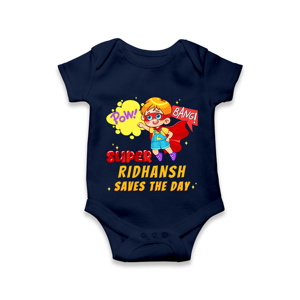 Superboy Baby Romper | Personalized Romper for Little Champions - NAVY BLUE - New Born (Chest 14")