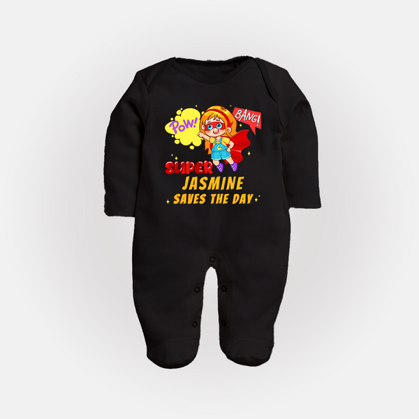 Supergirl Baby Sleep Suit / Full Sleeve Bodysuit | Personalized Sleep Suit / Full Sleeve Bodysuit for Little Champions - BLACK - New Born (Chest 7.5")