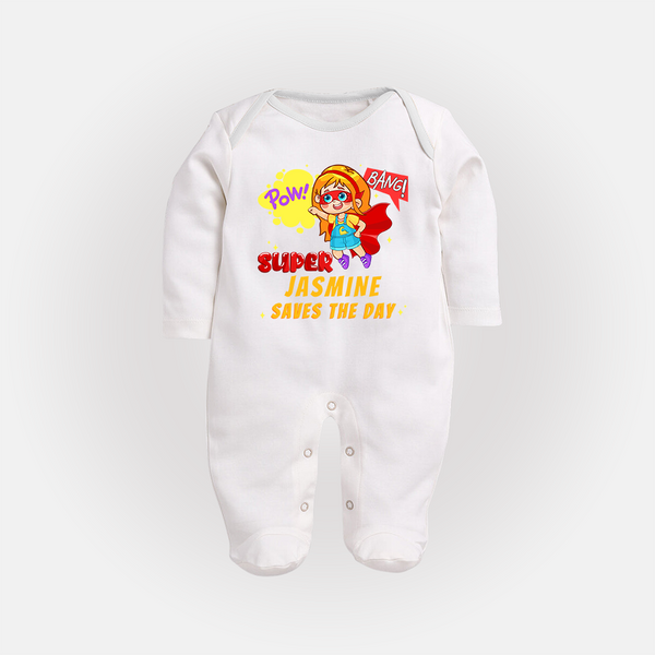 Supergirl Baby Sleep Suit / Full Sleeve Bodysuit | Personalized Sleep Suit / Full Sleeve Bodysuit for Little Champions - WHITE - New Born (Chest 7.5")