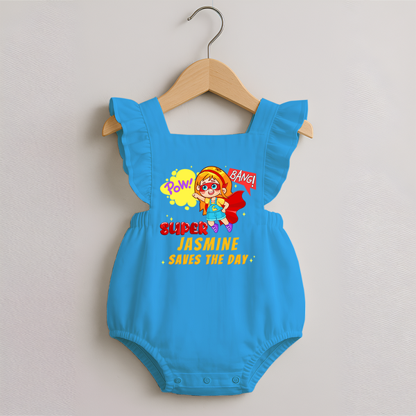 Supergirl Baby Romper Frock | Personalized Romper Frock for Little Champions - SKY BLUE - 0 - 3 Months Old (Chest 19")
