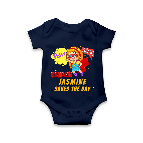Supergirl Baby Romper | Personalized Romper for Little Champions - NAVY BLUE - New Born (Chest 14")