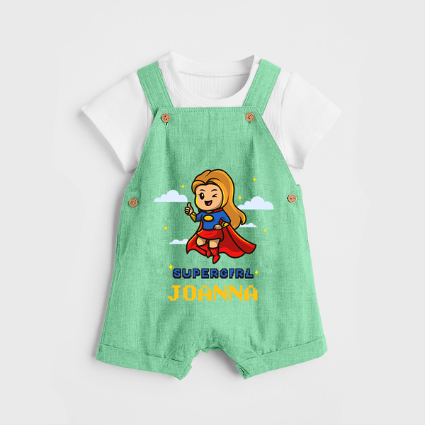 Supergirl in Training Dungaree Set | Personalized Dungaree Set for Baby Heroes - GREEN - 0 - 5 Months Old (Chest 18")