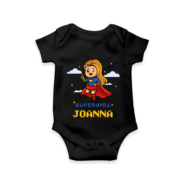 Supergirl in Training Romper | Personalized Romper for Baby Heroes - BLACK - New Born (Chest 14")