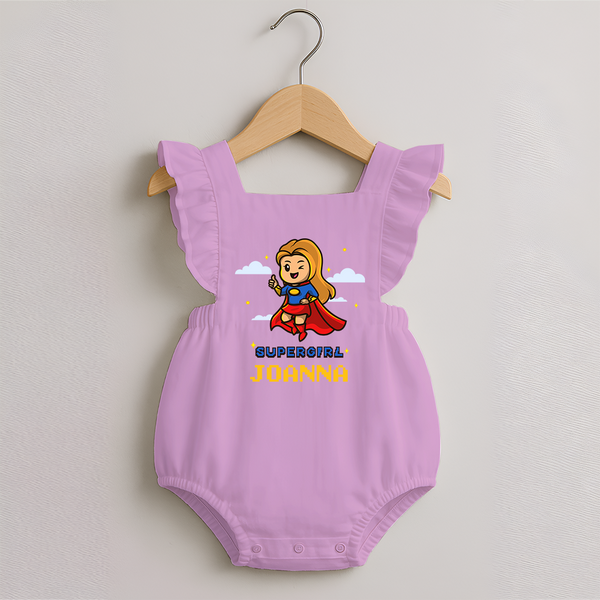 Supergirl in Training Romper Frock | Personalized Romper Frock for Baby Heroes - BABY PINK - 0 - 3 Months Old (Chest 19")