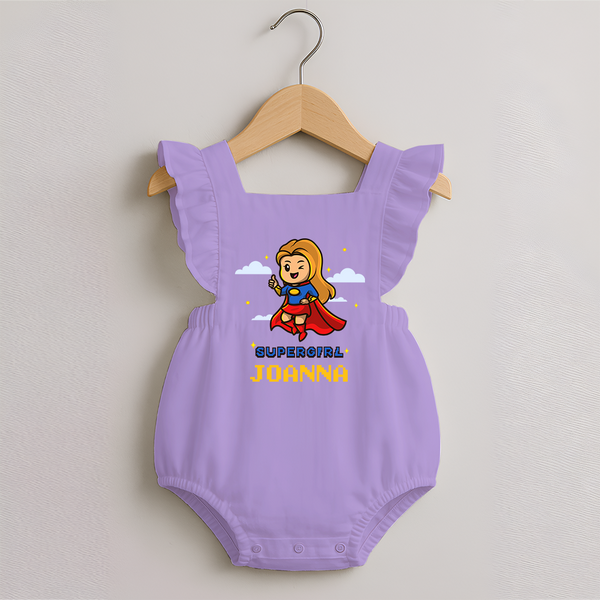 Supergirl in Training Romper Frock | Personalized Romper Frock for Baby Heroes - LILAC - 0 - 3 Months Old (Chest 19")