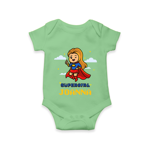 Supergirl in Training Romper | Personalized Romper for Baby Heroes - GREEN - New Born (Chest 14")
