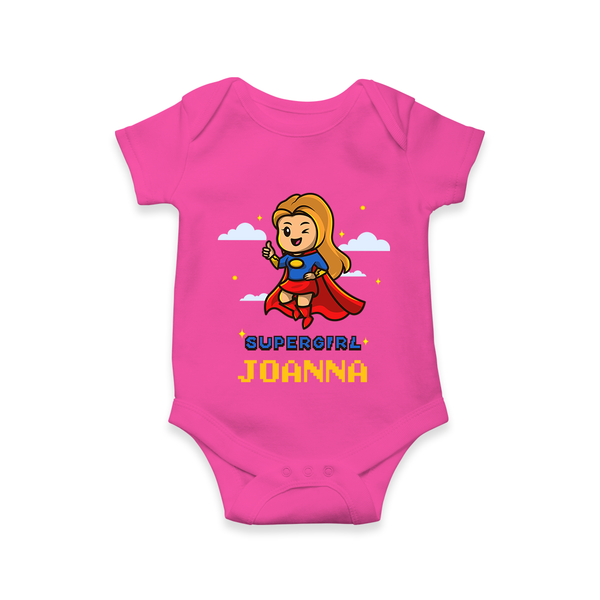 Supergirl in Training Romper | Personalized Romper for Baby Heroes - HOT PINK - New Born (Chest 14")