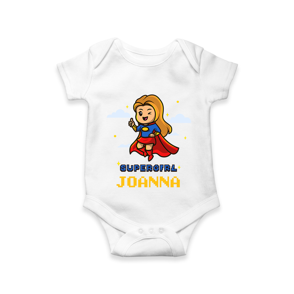 Supergirl in Training Romper | Personalized Romper for Baby Heroes - WHITE - New Born (Chest 14")