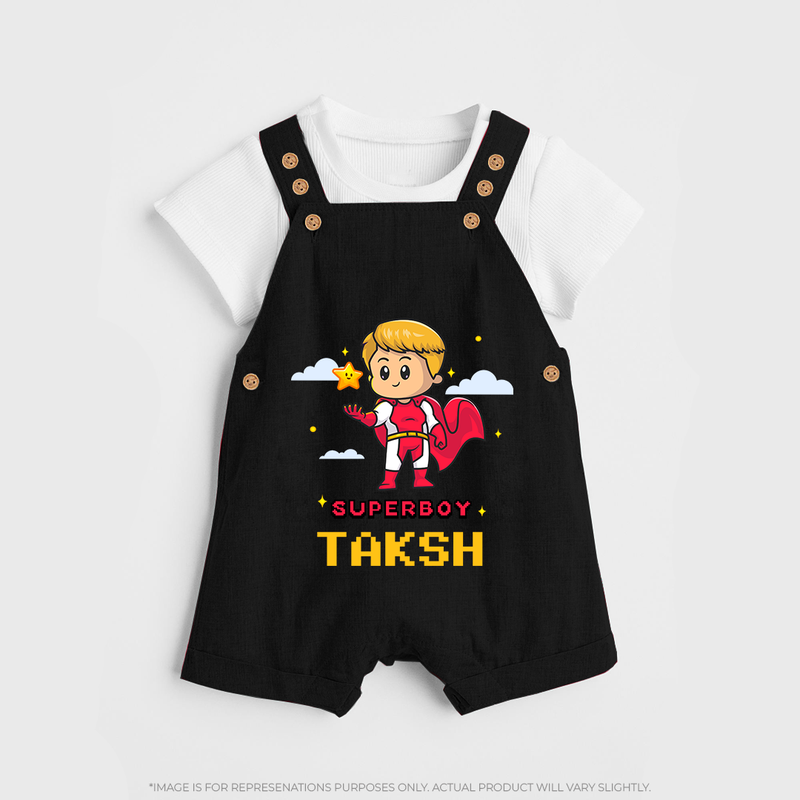 Mini Superboy Dungaree Set | Custom Dungaree Set for Future Superheroes - BLACK - 0 - 5 Months Old (Chest 18")