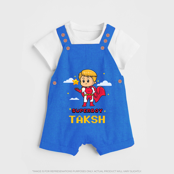 Mini Superboy Dungaree Set | Custom Dungaree Set for Future Superheroes - COBALT BLUE - 0 - 5 Months Old (Chest 18")