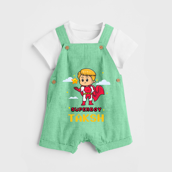 Mini Superboy Dungaree Set | Custom Dungaree Set for Future Superheroes - GREEN - 0 - 5 Months Old (Chest 18")