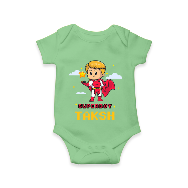 Mini Superboy Romper | Custom Romper for Future Superheroes - GREEN - New Born (Chest 14")