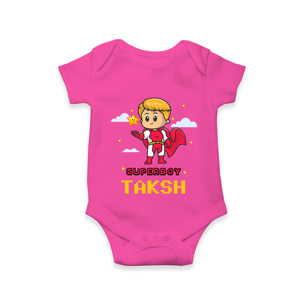 Mini Superboy Romper | Custom Romper for Future Superheroes - HOT PINK - New Born (Chest 14")