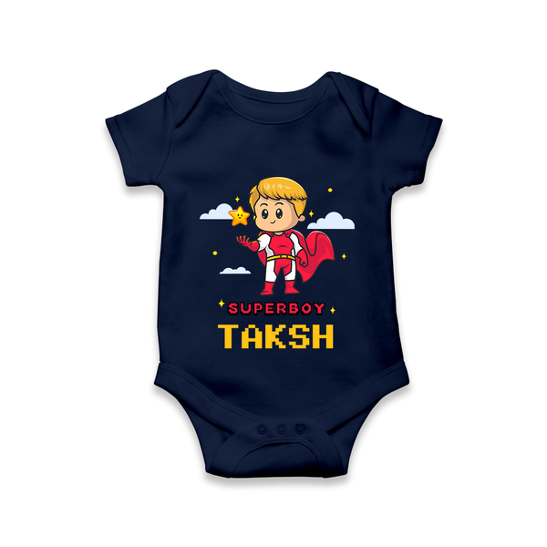 Mini Superboy Romper | Custom Romper for Future Superheroes - NAVY BLUE - New Born (Chest 14")