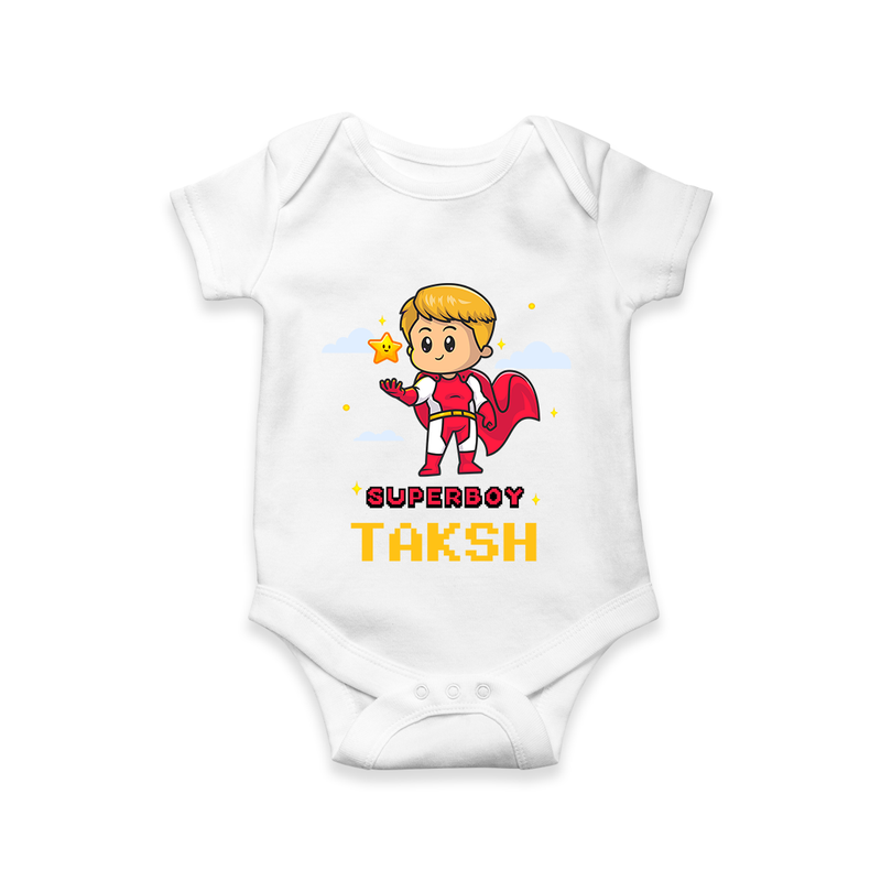 Mini Superboy Romper | Custom Romper for Future Superheroes - WHITE - New Born (Chest 14")