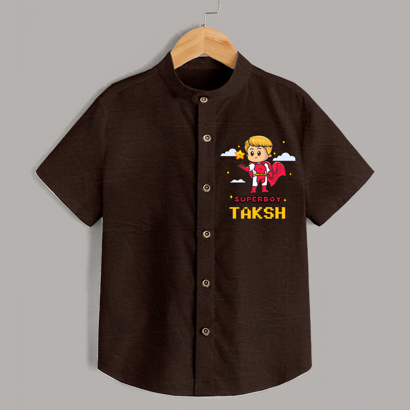 Mini Superboy Shirt | Custom Shirt for Future Superheroes - CHOCOLATE BROWN - 0 - 6 Months Old (Chest 23")