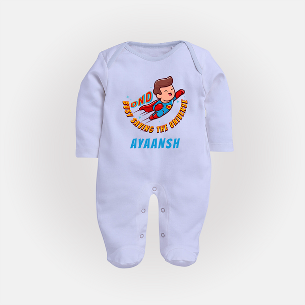 Superboy Adventure Sleep Suit / Full Sleeve Bodysuit | Personalized Sleep Suit / Full Sleeve Bodysuit for Future Superstars - BABY BLUE - New Born (Chest 7.5")