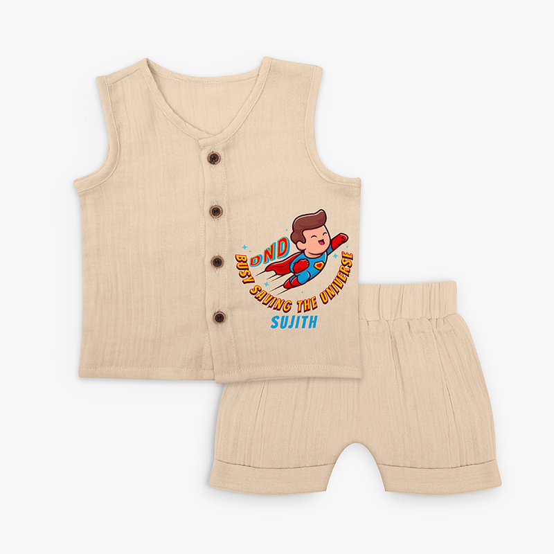 Busy Saving The Universe - Super Boy Jabla Set For Babies - CREAM - 0 - 3 Months Old (Chest 9.8")