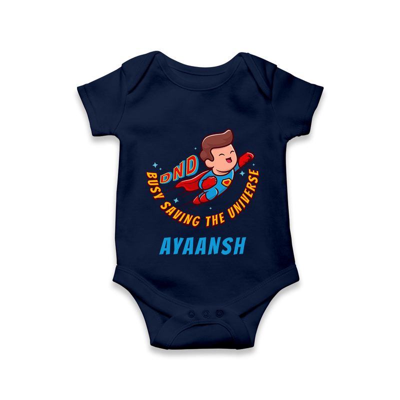 Superboy Adventure Romper | Personalized Romper for Future Superstars - NAVY BLUE - New Born (Chest 14")