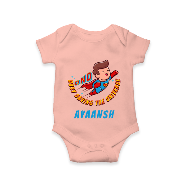 Superboy Adventure Romper | Personalized Romper for Future Superstars - PEACH - New Born (Chest 14")